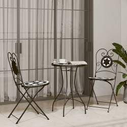 Składane krzesła bistro, 2 szt,. czarno-białe, ceramiczne