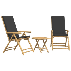 3-cz. zestaw mebli bistro, ciemnoszare poduszki, bambus