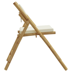 Składane krzesła bistro, 4 szt., kremowe poduszki, bambus
