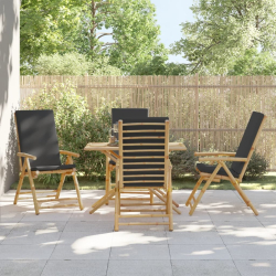 Składane krzesła bistro, 4 szt., ciemnoszare poduszki, bambus