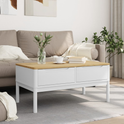 Stolik kawowy FLORO, biały, 99x55,5x45 cm, lite drewno sosnowe