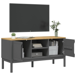 Szafka RTV FLORO, szara, 114x43x55 cm, lite drewno sosnowe