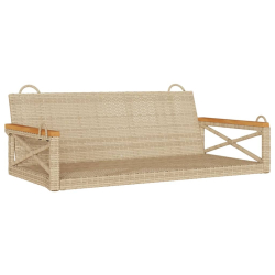 Ławka bujana, beżowa, 109x62x40 cm, polirattan