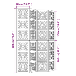 Parawan pokojowy, 4-panelowy, brązowo-czarny, lita paulownia