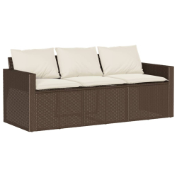 Sofa ogrodowa z poduszkami, 3-osobowa, brązowa, polirattan