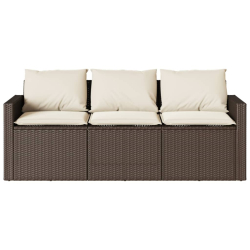 Sofa ogrodowa z poduszkami, 3-osobowa, brązowa, polirattan