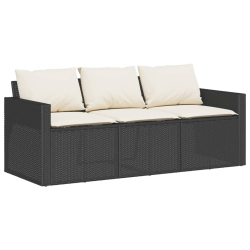Sofa ogrodowa z poduszkami, 3-osobowa, czarna, polirattan