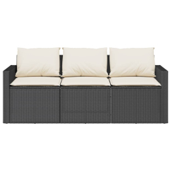 Sofa ogrodowa z poduszkami, 3-osobowa, czarna, polirattan