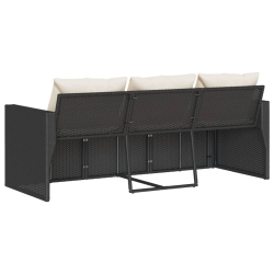 Sofa ogrodowa z poduszkami, 3-osobowa, czarna, polirattan