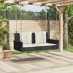 Ławka bujana z poduszkami, czarna, 119x56x48 cm, polirattan