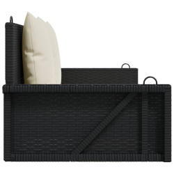 Ławka bujana z poduszkami, czarna, 119x56x48 cm, polirattan