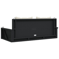 Ławka bujana z poduszkami, czarna, 119x56x48 cm, polirattan