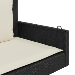 Ławka bujana z poduszkami, czarna, 119x56x48 cm, polirattan