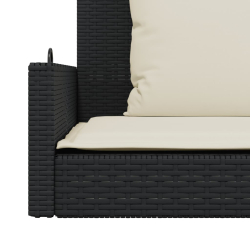 Ławka bujana z poduszkami, czarna, 119x56x48 cm, polirattan