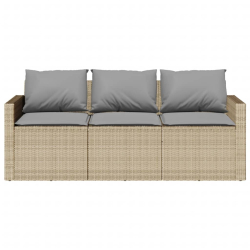 Sofa ogrodowa z poduszkami, 3-osobowa, beż, polirattan