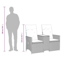 Rozkładana sofa ogrodowa dla 2 os., ze stolikiem, szara