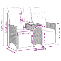 Rozkładana sofa ogrodowa ze stolikiem, 2-os., brąz, rattan PE