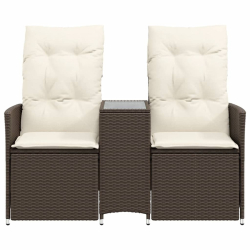 Rozkładana sofa ogrodowa ze stolikiem, 2-os., brąz, rattan PE