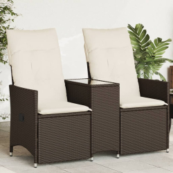 Rozkładana sofa ogrodowa ze stolikiem, 2-os., brąz, rattan PE