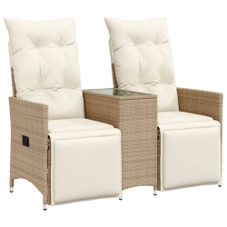 Rozkładana sofa ogrodowa ze stolikiem, 2-os., beż, rattan PE