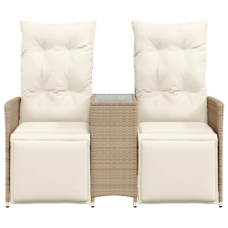 Rozkładana sofa ogrodowa ze stolikiem, 2-os., beż, rattan PE