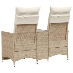 Rozkładana sofa ogrodowa ze stolikiem, 2-os., beż, rattan PE