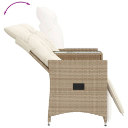 Rozkładana sofa ogrodowa ze stolikiem, 2-os., beż, rattan PE