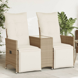 Rozkładana sofa ogrodowa ze stolikiem, 2-os., beż, rattan PE