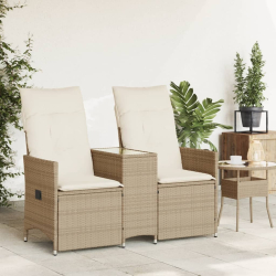 Rozkładana sofa ogrodowa ze stolikiem, 2-os., beż, rattan PE