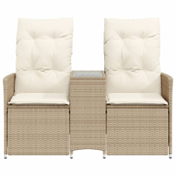 Rozkładana sofa ogrodowa ze stolikiem, 2-os., beż, rattan PE