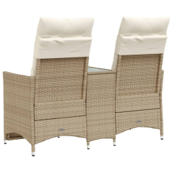 Rozkładana sofa ogrodowa ze stolikiem, 2-os., beż, rattan PE