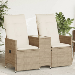 Rozkładana sofa ogrodowa ze stolikiem, 2-os., beż, rattan PE