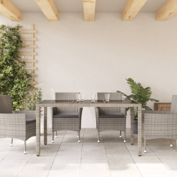 Stół ogrodowy ze szklanym blatem, szary, 150x90x75cm, rattan PE