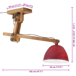 Lampa sufitowa, 25 W, postarzany czerwony, 105x30x65-108cm, E27