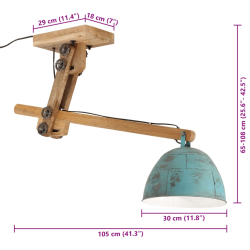 Lampa sufitowa 25 W, postarzany niebieski, 105x30x65-108cm, E27