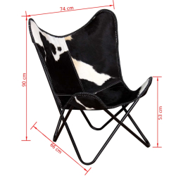 Krzesło motyl, czarno-białe, prawdziwa skóra bydlęca