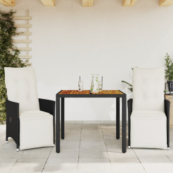 3-cz. zestaw mebli bistro z poduszkami, czarny, polirattan