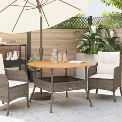 Stół ogrodowy z akacjowym blatem, szary, Ø110x71 cm, rattan PE