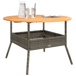 Stół ogrodowy z akacjowym blatem, szary, Ø110x71 cm, rattan PE