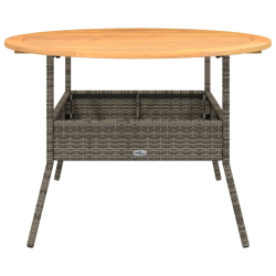 Stół ogrodowy z akacjowym blatem, szary, Ø110x71 cm, rattan PE