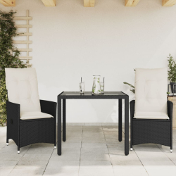 3-cz. zestaw mebli bistro z poduszkami, czarny, polirattan