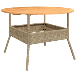 Stół ogrodowy z akacjowym blatem, beż, Ø110x71 cm, rattan PE