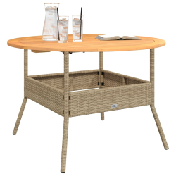 Stół ogrodowy z akacjowym blatem, beż, Ø110x71 cm, rattan PE