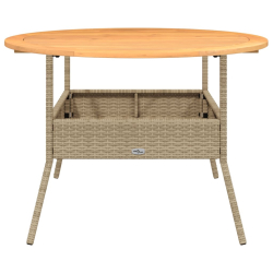 Stół ogrodowy z akacjowym blatem, beż, Ø110x71 cm, rattan PE
