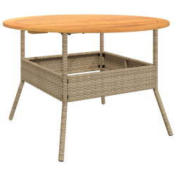 Stół ogrodowy z akacjowym blatem, beż, Ø110x71 cm, rattan PE