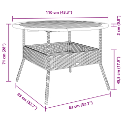 Stół ogrodowy z akacjowym blatem, beż, Ø110x71 cm, rattan PE