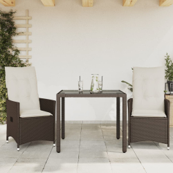 3-cz. zestaw mebli bistro z poduszkami, brązowy, polirattan