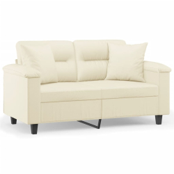 2-osobowa sofa z poduszkami, kremowa, 120 cm, sztuczna skóra