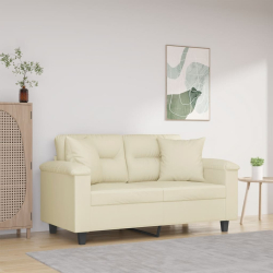 2-osobowa sofa z poduszkami, kremowa, 120 cm, sztuczna skóra