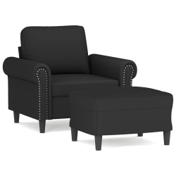 Fotel z podnóżkiem, czarny, 60 cm, obity aksamit